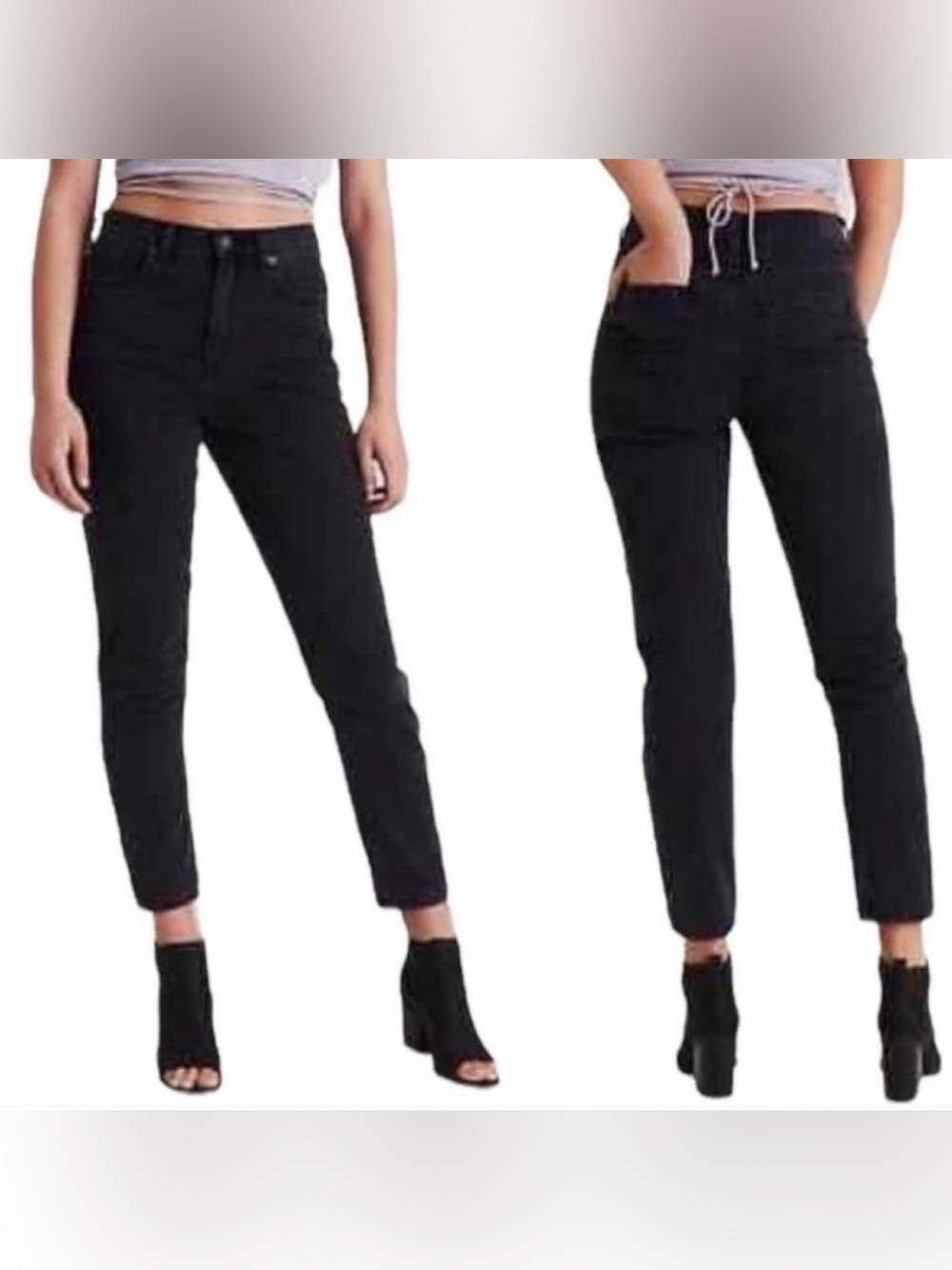 AMERICAN EAGLE AE Hi-Rise Girlfriend Black Denim Jeans Size 6L 6 Long